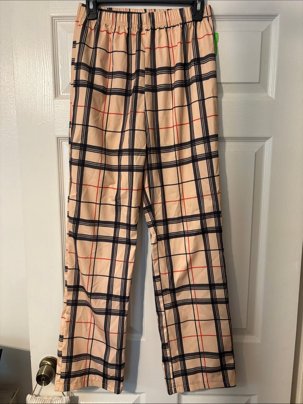Beige Plaid Wide-Leg Pants - Classic Checked Lounge Trousers
